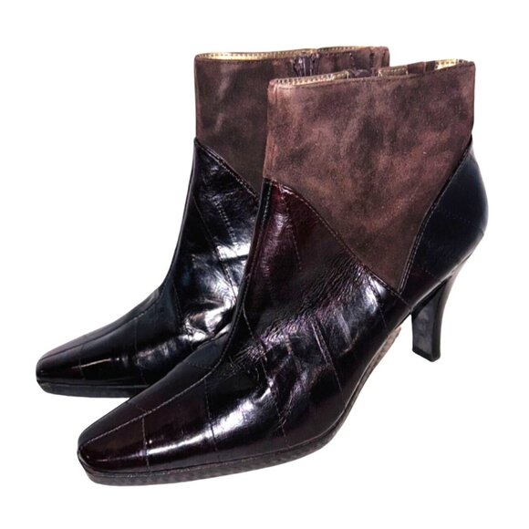 Moda Spana Shoes - Moda Spana Brown Wendy Eel Skin Suede Heeled Square Toe Ankle Boots 6.5 Zipper